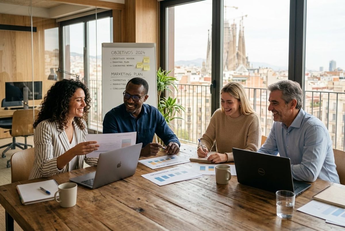 Reunión de equipo con comunicación positiva